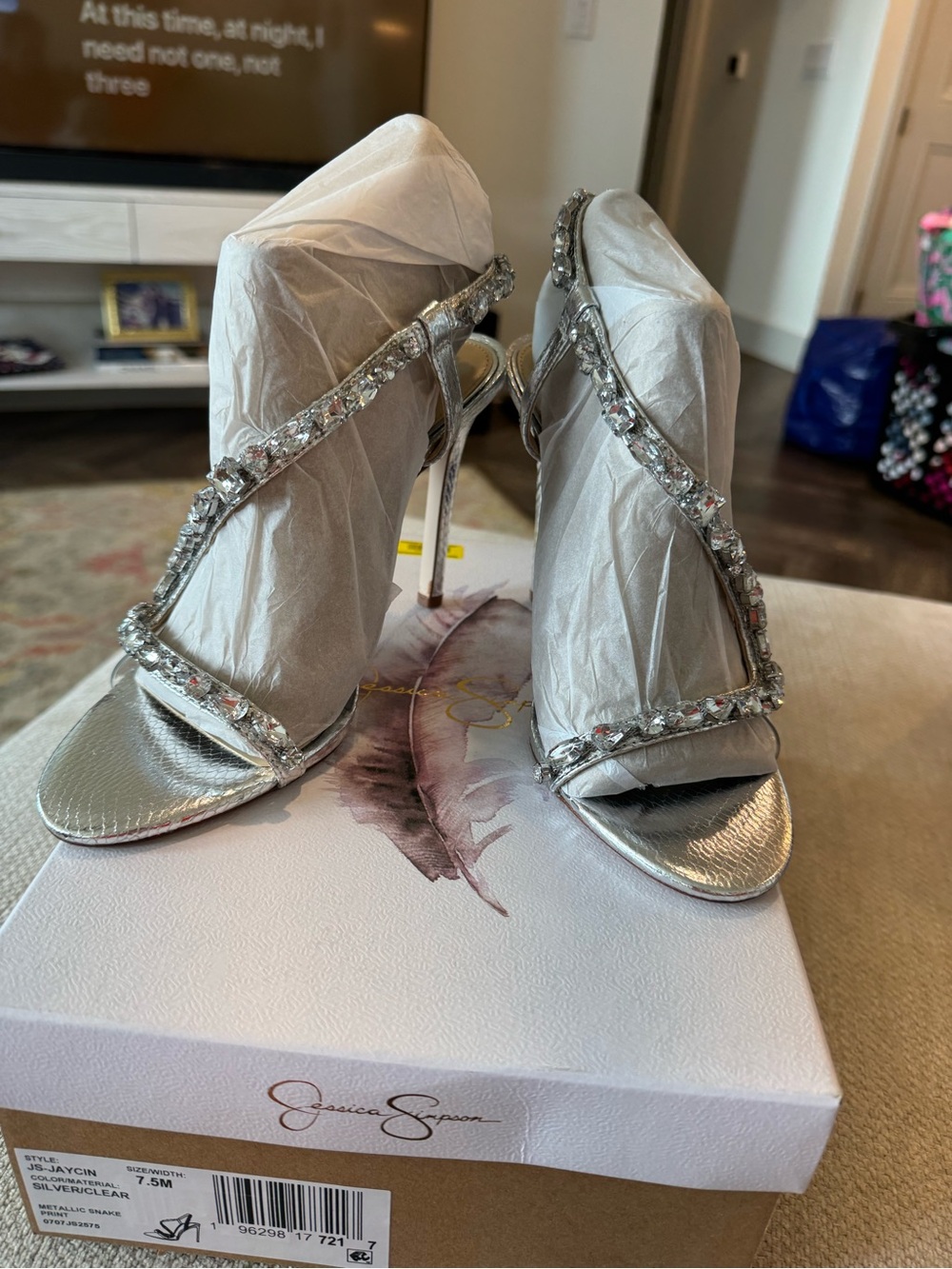 Jessica Simpson Silver Jeweled Strap Stiletto Sandals